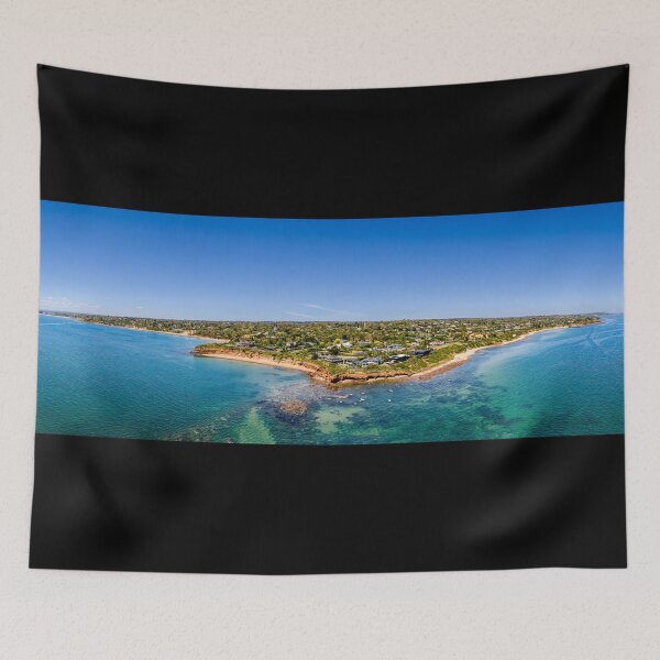 Item preview, Aerial shot of Daveys Bay Pelican Point, Mount Eliza coastal seascape with turquoise sea and clear blue sky aerial panoramic designed and sold by James-Cole.