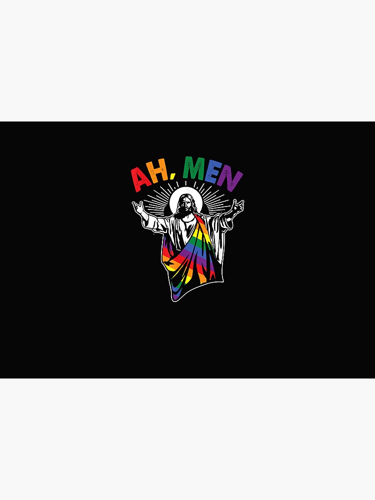 Ah Men Funny LGBT Gay Pride Jesus Rainbow Flag Christian Mask By Vignette Redbubble