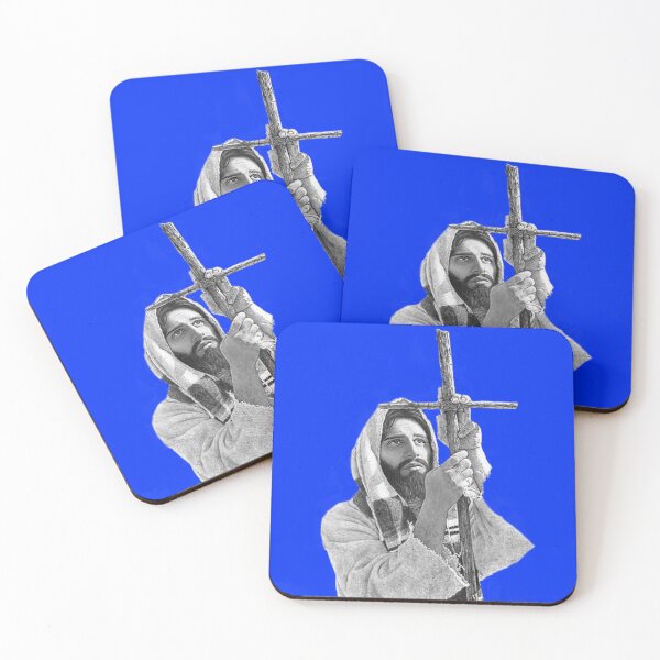 Item preview, Copy of Copy of Jesus Christ Holding wood cross Blue designed and sold by Rowena Jones.