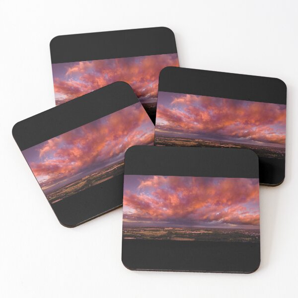 Item preview, Firey storm clouds orange pink and red at sunset with distant rain storm across the landscape aerial panoramic designed and sold by James-Cole.