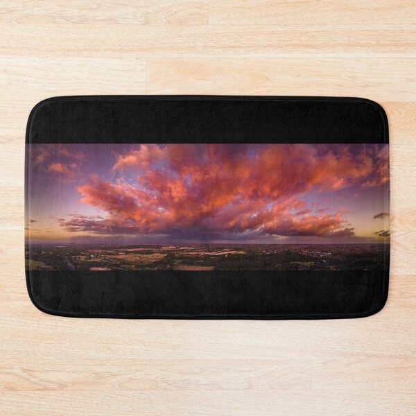 Item preview, Firey storm clouds orange pink and red at sunset with distant rain storm across the landscape aerial panoramic designed and sold by James-Cole.