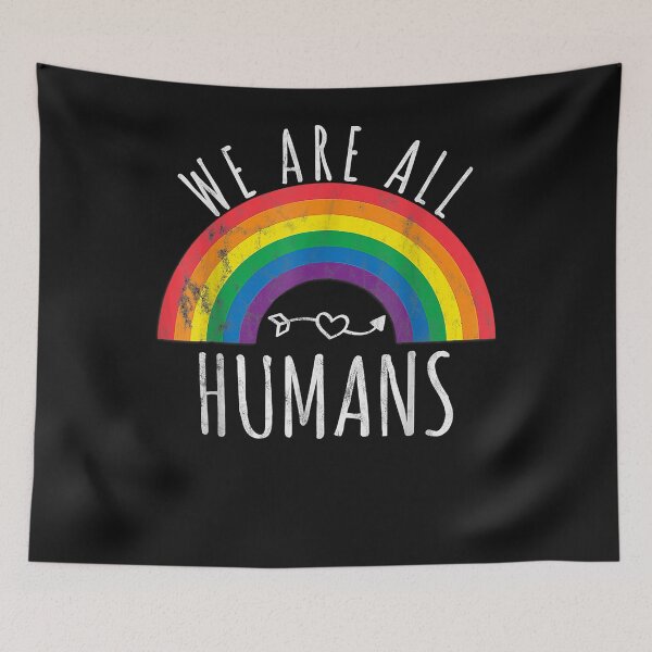 Aperçu de l'œuvre Rainbow Flag We All Human Pride LGBT Inspirational créée et vendue par Vignette2323.