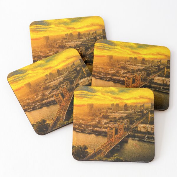Item preview, Downtown Sacramento and Tower Bridge at sunset - digital painting designed and sold by NickoPrints.