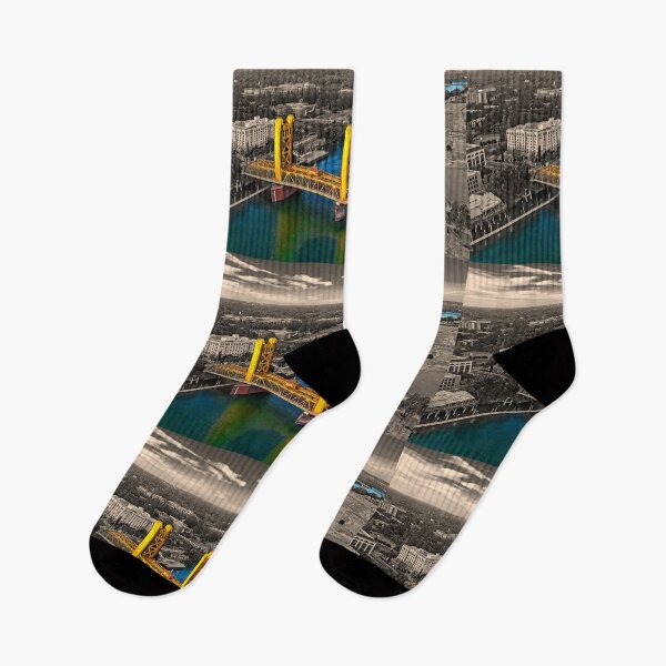Item preview, Tower Bridge over Sacramento River - Black and white, with the river and the bridge isolated designed and sold by NickoPrints.