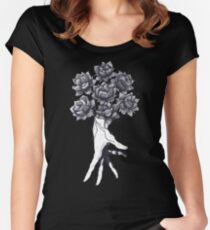 Hand with lotuses on black Women's Fitted Scoop T-Shirt