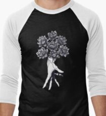 Hand with lotuses on black Men's Baseball ¾ T-Shirt