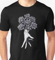 Hand with lotuses on black Unisex T-Shirt