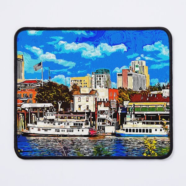 Item preview, Sacramento cityscape from the riverwalk - impressionist painting designed and sold by NickoPrints.