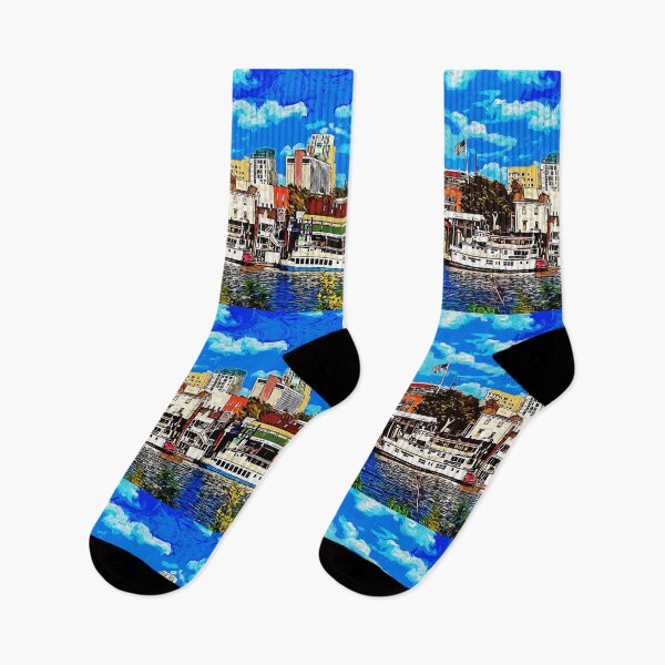 Item preview, Sacramento cityscape from the riverwalk - impressionist painting designed and sold by NickoPrints.