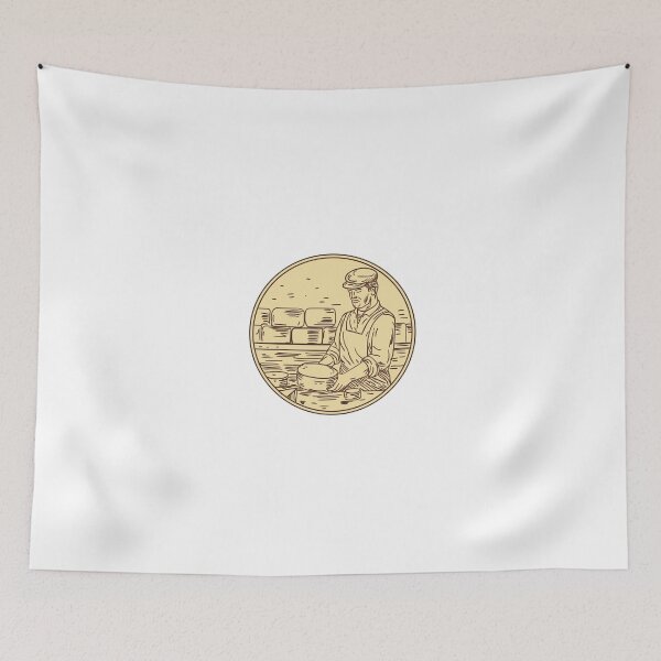 Item preview, Cheesemaker Making Cheddar Cheese Circle Drawing designed and sold by patrimonio.