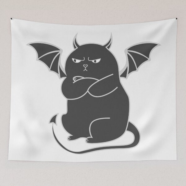 Item preview, Offended demonic black cat with devil horns designed and sold by CutieBlue.