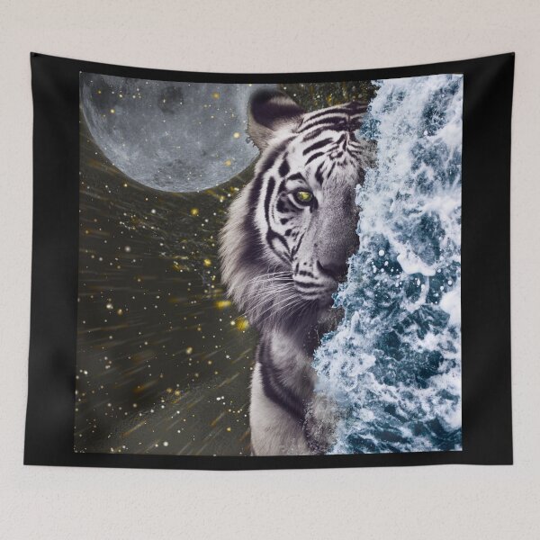 Item preview, Space Tiger behind a Wave - Space Collage Art designed and sold by vvaveme.