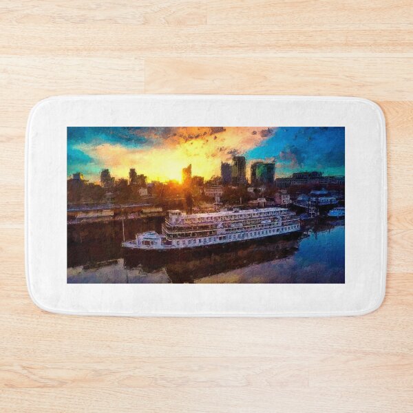 Item preview, Delta King steamboat at sunrise on the Sacramento River - digital painting designed and sold by NickoPrints.
