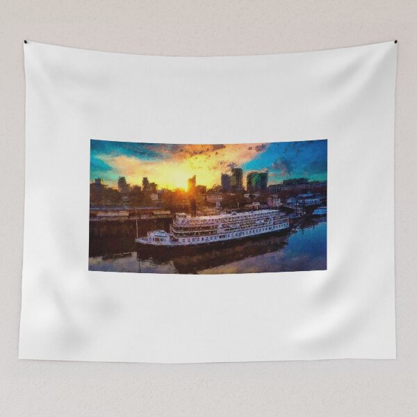 Item preview, Delta King steamboat at sunrise on the Sacramento River - digital painting designed and sold by NickoPrints.