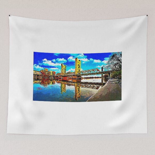 Item preview, Tower Bridge over Sacramento River - impressionist painting designed and sold by NickoPrints.