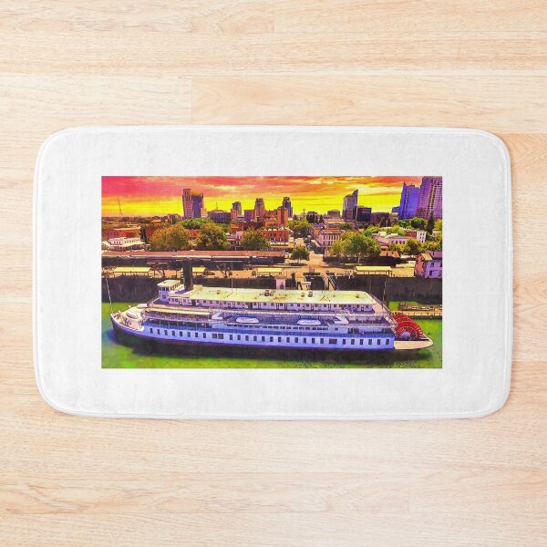 Item preview, Delta King steamboat and the Sacramento skyline at sunrise - watercolor painting  designed and sold by NickoPrints.