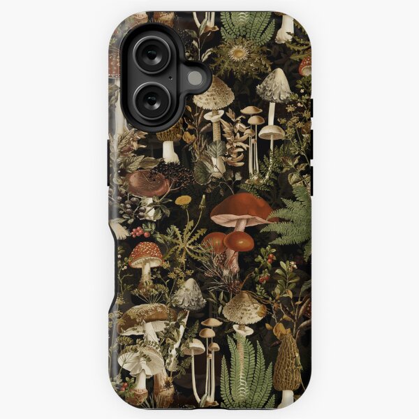 Vista previa del artículo con la obra «Patrón de jardín botánico nocturno con bosque de setas de medianoche vintage - Jardín nocturno negro», diseñado y vendido por UtArt.