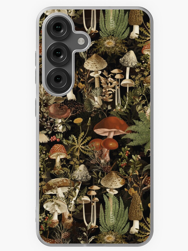 Aperçu 1 sur 4. Coque Samsung Galaxy avec l'œuvre Motif de jardin botanique de nuit de forêt de champignons de minuit vintage - Jardin de nuit noir créée et vendue par UtArt.