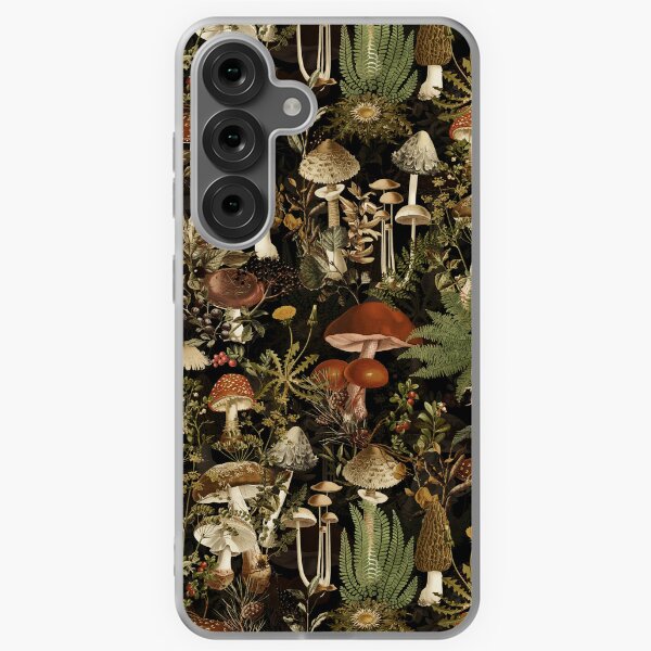Aperçu de l'œuvre Motif de jardin botanique de nuit de forêt de champignons de minuit vintage - Jardin de nuit noir créée et vendue par UtArt.