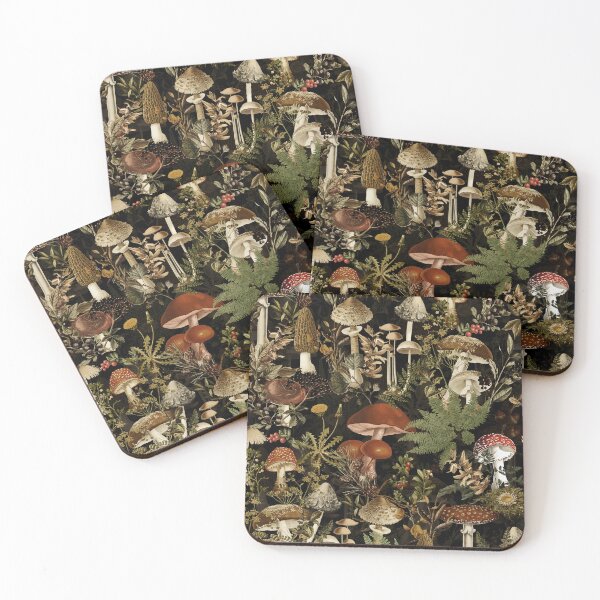 Item preview, Vintage Midnight Mushrooms Forest Botanical Night Garden Pattern - Black Nightgarden designed and sold by UtArt.