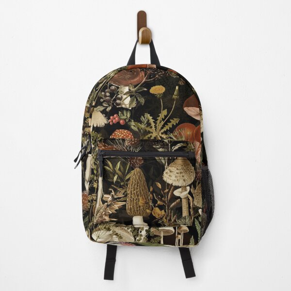 Vintage Mushrooms Forest Botanical Pattern - Black Backpack