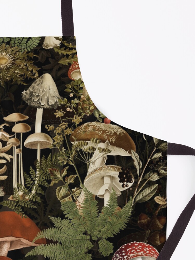 Alternate view of Vintage Mushrooms Forest Botanical Pattern - Black Apron