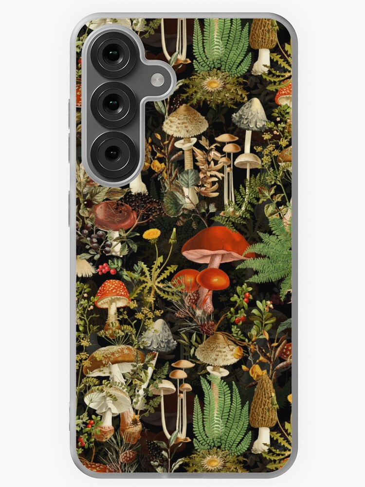 Aperçu 1 sur 4. Coque Samsung Galaxy avec l'œuvre Motif de jardin botanique de nuit de forêt de champignons de minuit vintage - Jardin de nuit coloré noir créée et vendue par UtArt.