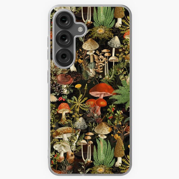 Aperçu de l'œuvre Motif de jardin botanique de nuit de forêt de champignons de minuit vintage - Jardin de nuit coloré noir créée et vendue par UtArt.