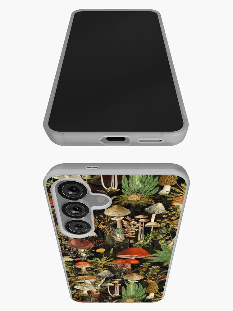 Aperçu 3 sur 4. Coque Samsung Galaxy avec l'œuvre Motif de jardin botanique de nuit de forêt de champignons de minuit vintage - Jardin de nuit coloré noir créée et vendue par UtArt.