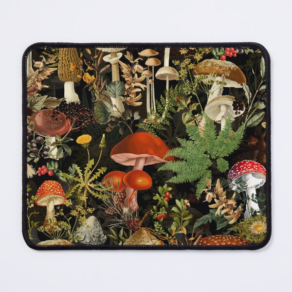 Item preview, Vintage Midnight Mushrooms Forest Botanical Night Garden Pattern - Black Colorful Nightgarden designed and sold by UtArt.