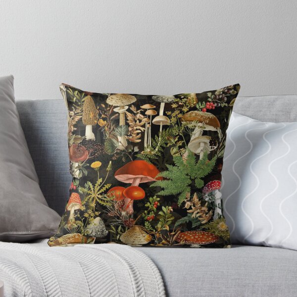 Aperçu de l'œuvre Motif de jardin botanique de nuit de forêt de champignons de minuit vintage - Jardin de nuit coloré noir créée et vendue par UtArt.