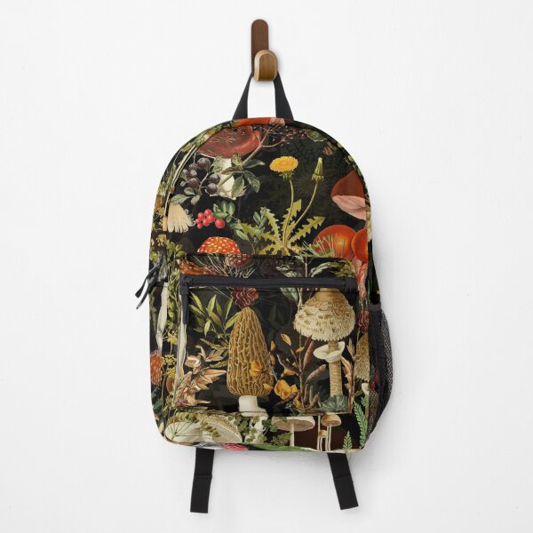 Item preview, Vintage Midnight Mushrooms Forest Botanical Night Garden Pattern - Black Colorful Nightgarden designed and sold by UtArt.