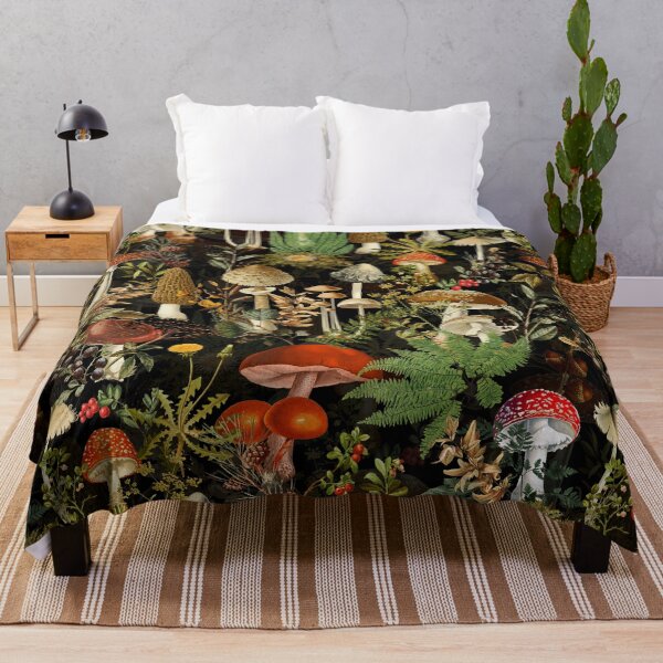 Item preview,  Vintage Midnight Mushrooms Forest Botanical Night Garden Pattern - Black Colorful Nightgarden designed and sold by UtArt.