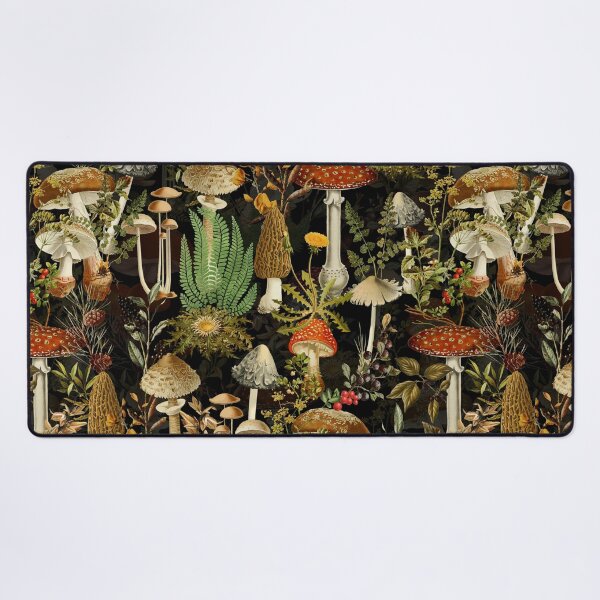 Item preview, Vintage Midnight Mushrooms Forest Botanical Night Garden Pattern - Black Colorful Nightgarden designed and sold by UtArt.