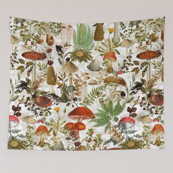 Item preview,  Vintage Midnight Mushrooms Forest Botanical Garden Pattern - White Nightgarden designed and sold by UtArt.