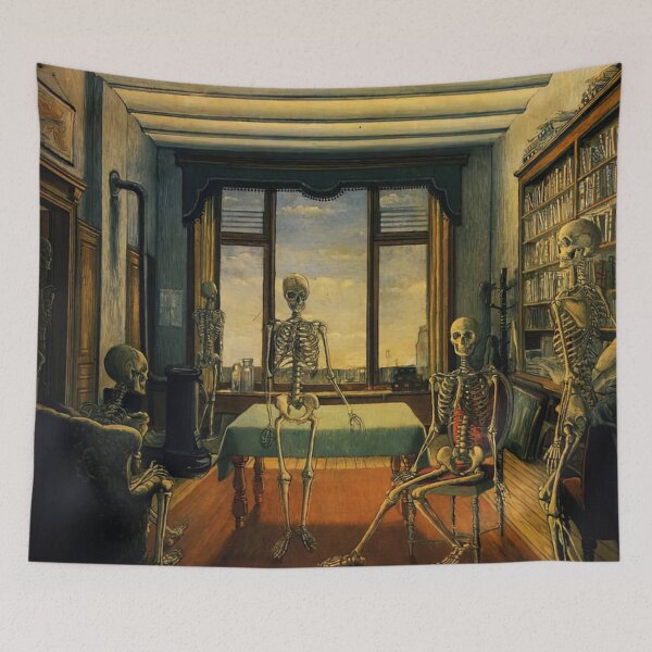 Item preview, Skeletons in an office by Paul Delvaux designed and sold by AestheticsXarts.
