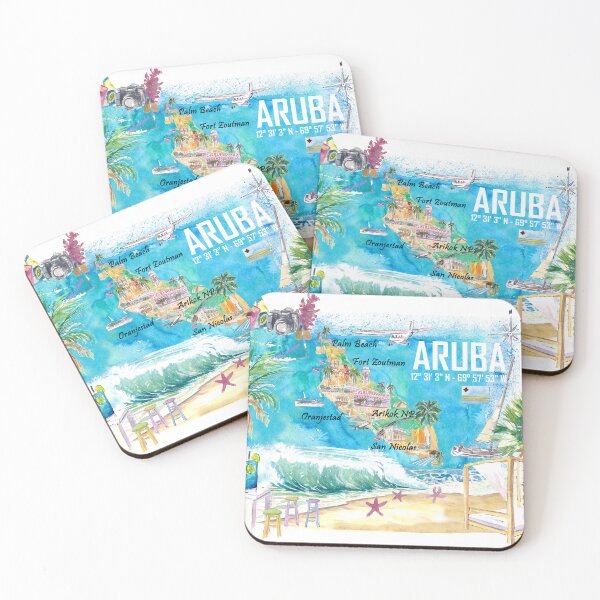Item preview, Aruba Dutch Antilles Caribbean Island Illustrated Travel Map with Tourist Highlights designed and sold by artshop77.