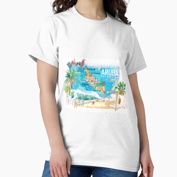 Item preview, Aruba Dutch Antilles Caribbean Island Illustrated Travel Map with Tourist Highlights designed and sold by artshop77.