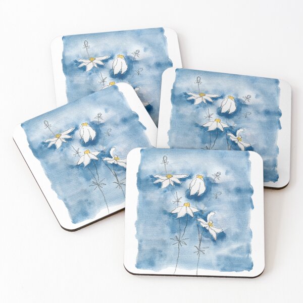 Artikelvorschau, Blaue und weiße Aquarell-Gänseblümchen-Blumen entworfen und verkauft von ArticraftShop.
