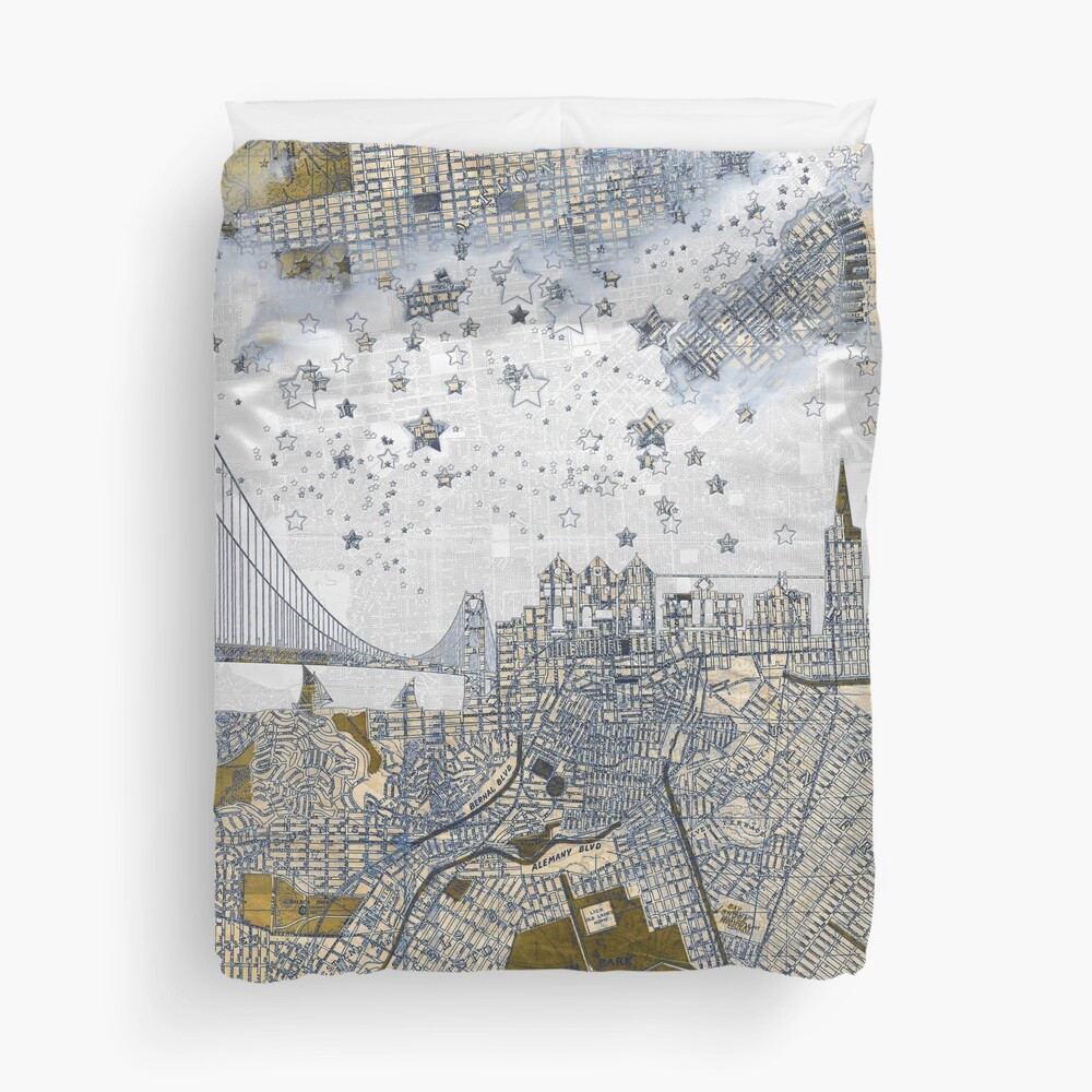 San Francisco skyline old map Duvet Cover