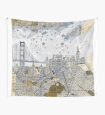 San Francisco skyline old map Wall Tapestry