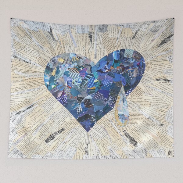 Item preview, sad blue collage heart  designed and sold by SaraCaroArt.