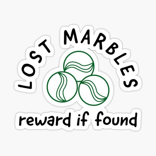 Item preview, Lost marbles reward if found, witty self deprecating, funny concussion design with marbles on a black T-shirt, sticker, and mug designed and sold by smichaeliv.