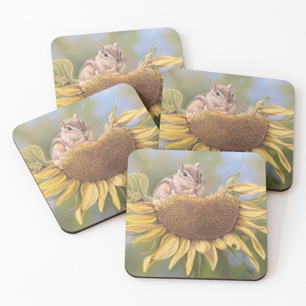 Item preview, "Snack Time" Chipmunk on Sunflower pastel painting designed and sold by Marla Kurzec.