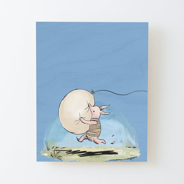 Classic Winnie the Pooh - Piglet on a rescue mission. Wood Mounted Print