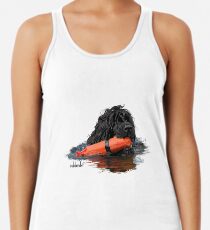 Camiseta con espalda nadadora Perro de agua portugués recuperando un parachoques naranja