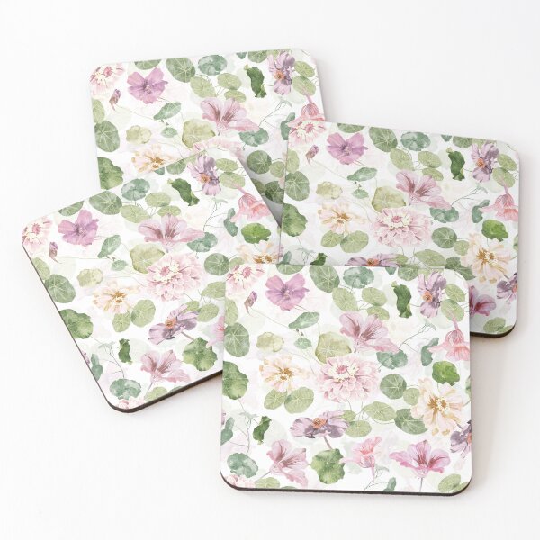 Item preview, Soft Pink hand drawn watercolor  Tropaeolum wildflower pattern  designed and sold by UtArt.
