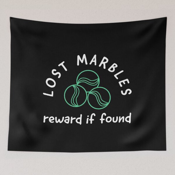 Item preview, Lost marbles reward if found, witty self deprecating, funny concussion design with marbles on a black T-shirt, sticker, and mug designed and sold by smichaeliv.