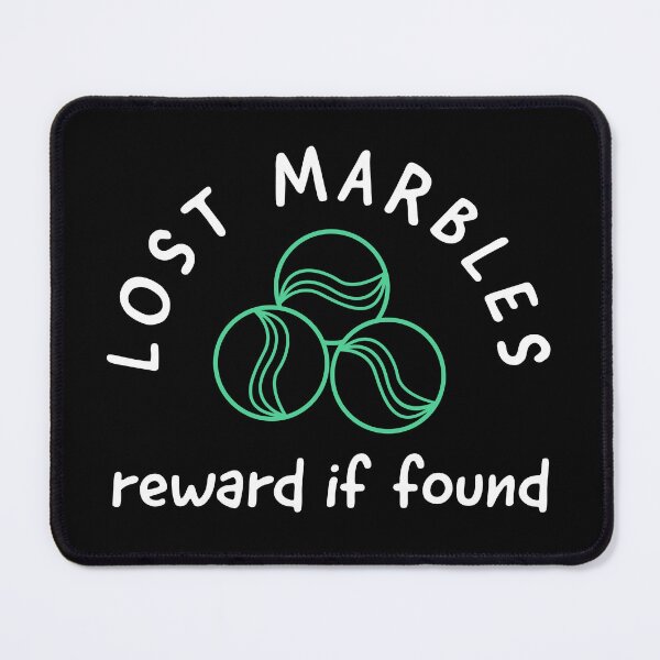 Item preview, Lost marbles reward if found, witty self deprecating, funny concussion design with marbles on a black T-shirt, sticker, and mug designed and sold by smichaeliv.