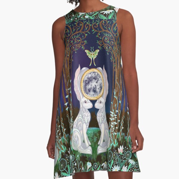 Lunar Hares Ostara Spring Equinox A-Line Dress